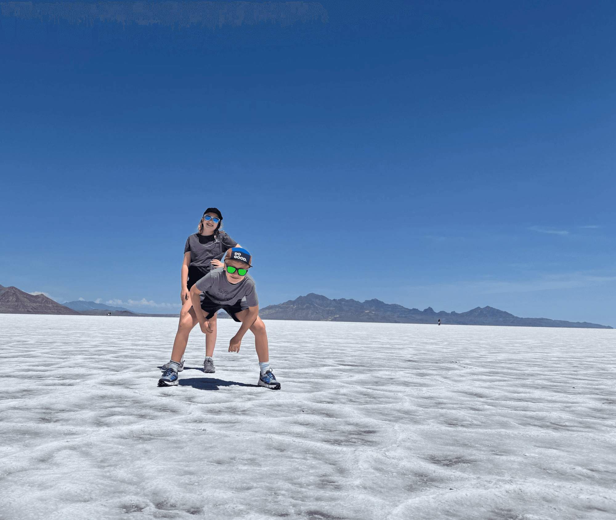 My two kids posing on the Bonneville Salt Flats.